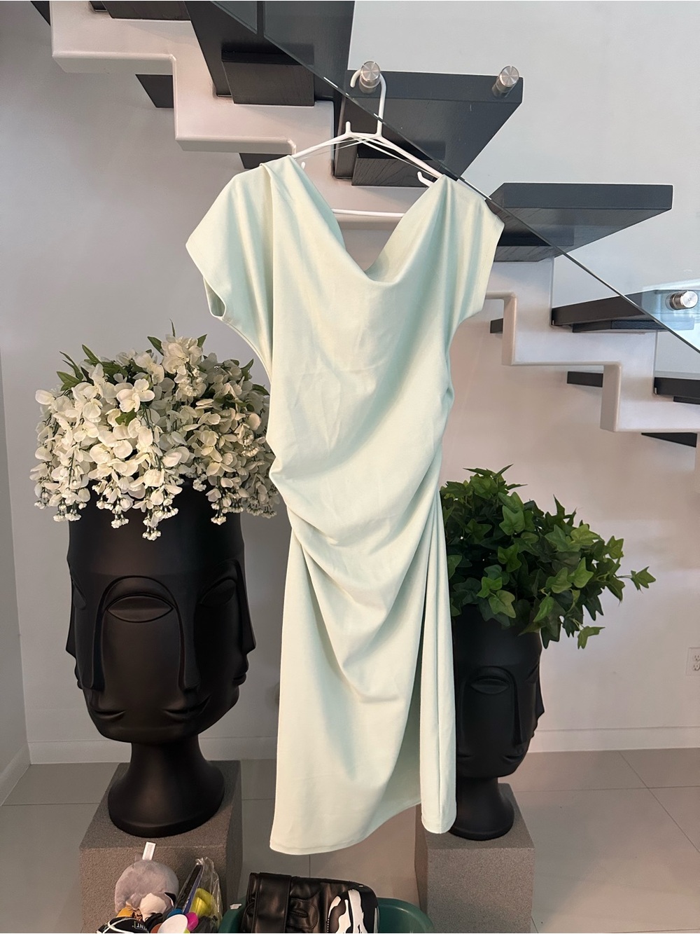 Gibson Latimer Light Mint Draped Midi Dress